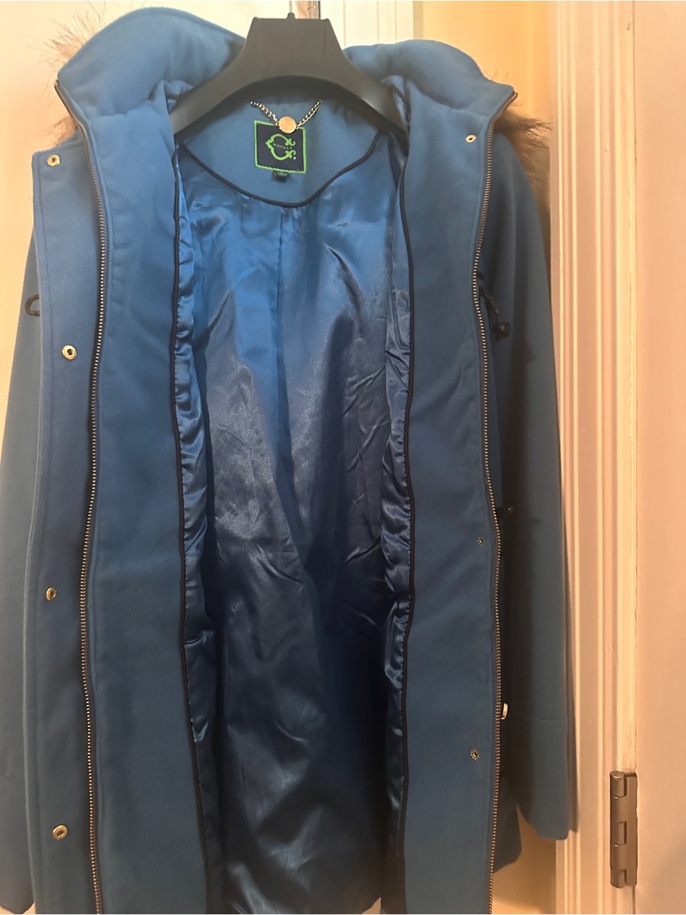 C. Wonder Bright Blue Toggle Peacoat with Faux-Fur Hood Trim - Picture 8 of 9